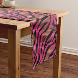 Schwarz Rosa Gold Zebra Streifen Tierisches Druckm Kurzer Tischläufer