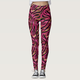 Schwarz Rosa Gold Zebra Streifen Tierisches Druckm Leggings