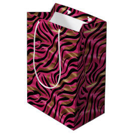 Schwarz Rosa Gold Zebra Streifen Tierisches Druckm Mittlere Geschenktüte