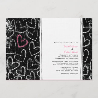 Schwarz-Rosa-Grunge-Herz für Hochzeiten Einladung