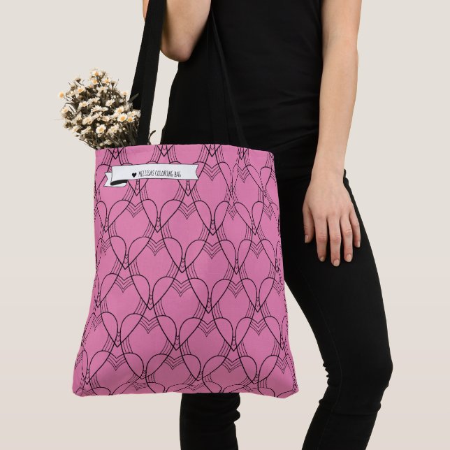 Schwarz-Rosa-Herzmuster-Farbgebung Go-Bag-Tasche (Von Nahem)