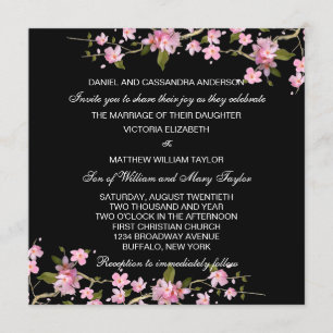 Schwarz-Rosa-Hochzeit der japanischen Kirschblüten Einladung