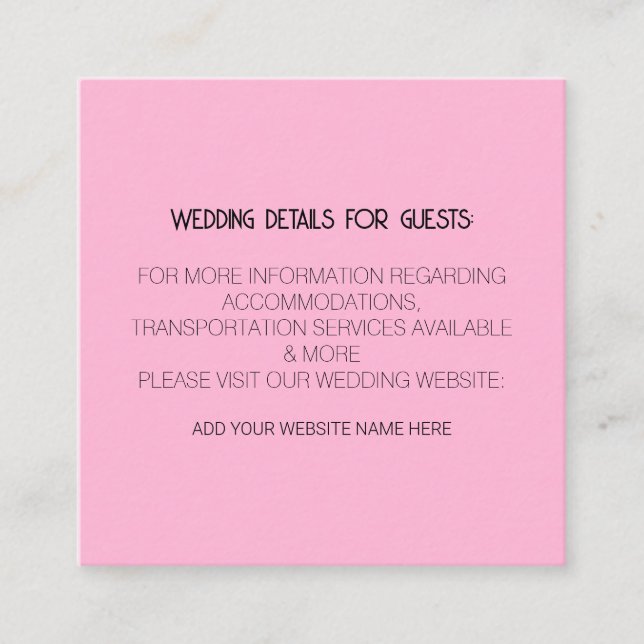 Schwarz-Rosa-Hochzeitsdetails für Gäste mit Klasse Begleitkarte (Vorderseite)