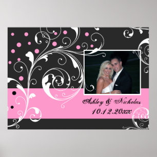 Schwarz-Rosa-Hochzeitsscroll-Foto Poster