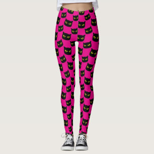 Schwarz-Rosa-Katze Halloween-Muster Leggings