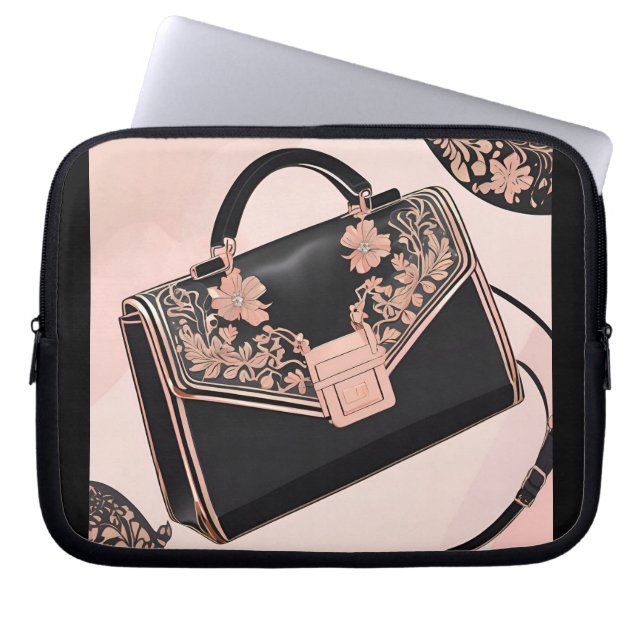 Schwarz-Rosa-KI Laptopschutzhülle (Vorderseite)