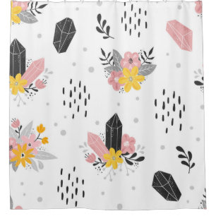 Schwarz-Rosa-Kristalle mit Blume und abstrakt Duschvorhang