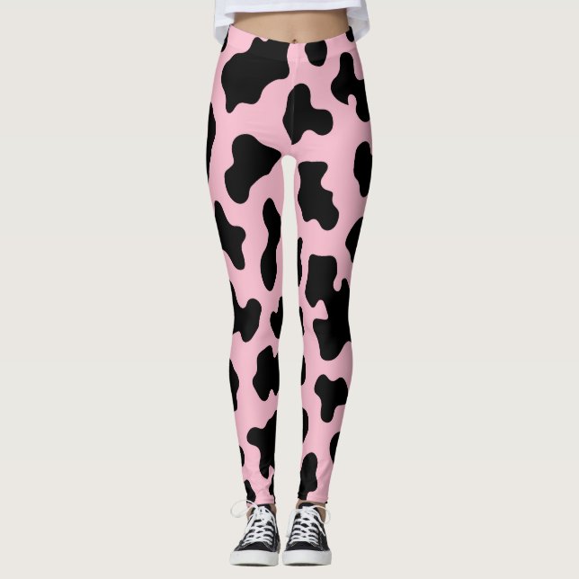 Schwarz-Rosa-Kuh-Kuh-Kugel drucken Leggings (Vorderseite)
