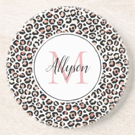 Schwarz-Rosa-Leopard-Print Monogram Getränkeuntersetzer