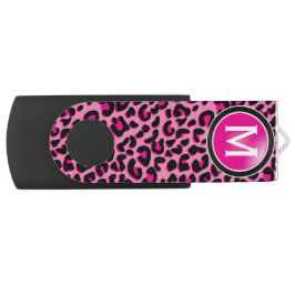 Schwarz-Rosa-Leopard-Tierdruck| Monogramm USB Stick