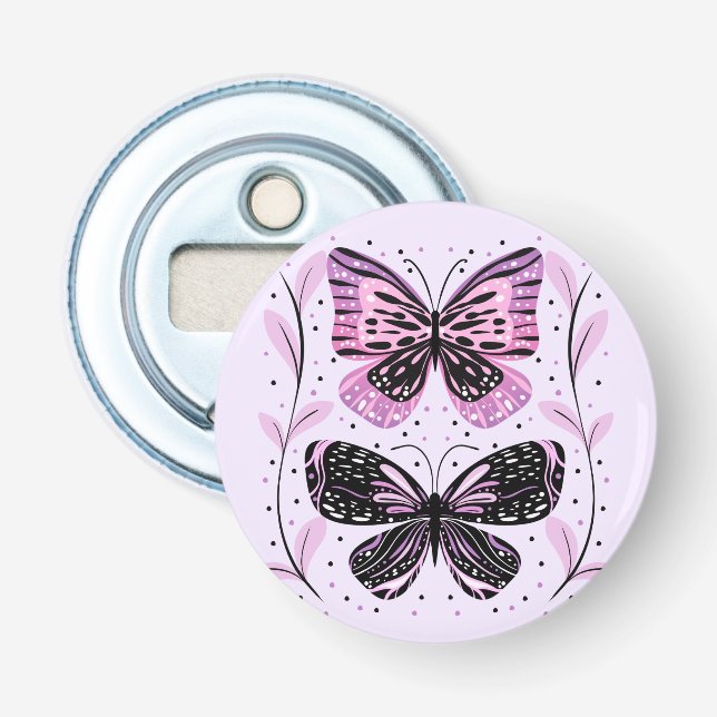 Schwarz, Rosa, Lila Schmetterlinge Flaschenöffner (Vorderseite)