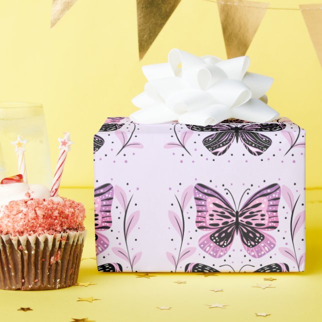 Schwarz, Rosa, Lila Schmetterlinge Geschenkpapier (Geburtstagsparty)