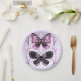Schwarz, Rosa, Lila Schmetterlinge Pappteller