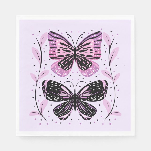 Schwarz, Rosa, Lila Schmetterlinge Serviette (Vorderseite)