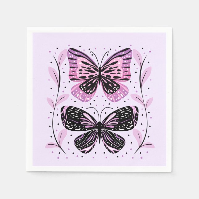 Schwarz, Rosa, Lila Schmetterlinge Serviette (Vorderseite)