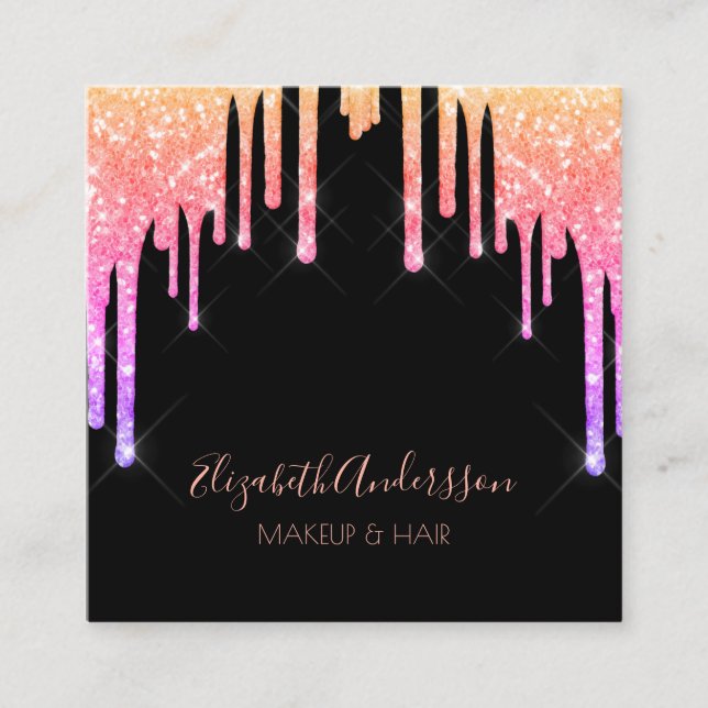 Schwarz-Rosa-lila Tropfen machen Haare Quadratische Visitenkarte (Vorderseite)