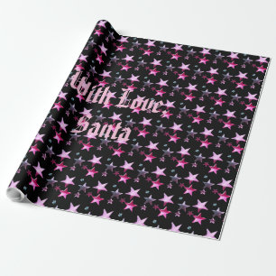 Schwarz Rosa Lila Weihnachtssterne Muster Name hin Geschenkpapier