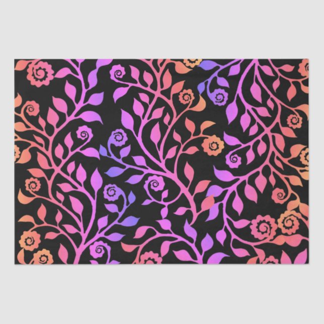 Schwarz Rosa Lila Wirbles Blumenmuster Klasse Seidenpapier (Vorderseite)
