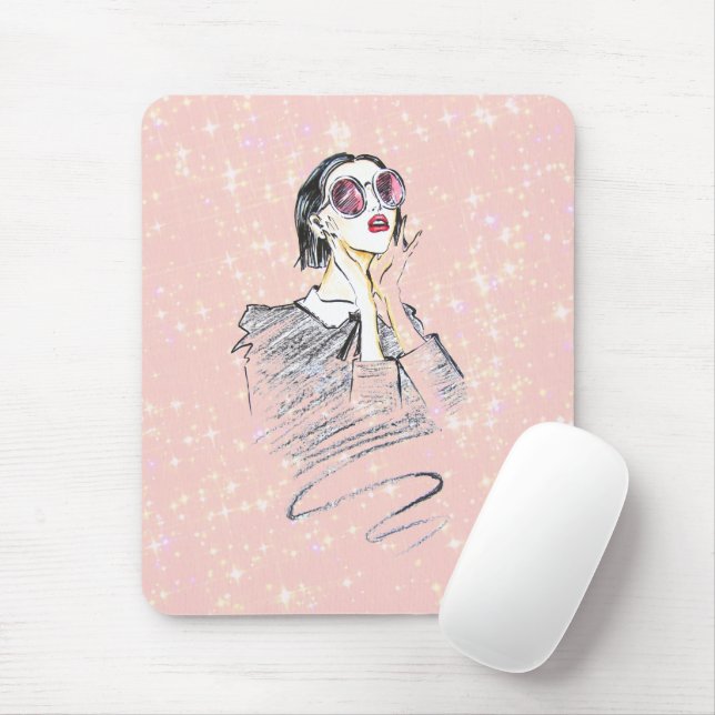 Schwarz-Rosa mädchenhafte Schönheit Mousepad (Mit Mouse)