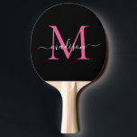 Schwarz Rosa Magenta Monogram Eleganter Skriptname Tischtennis Schläger<br><div class="desc">Modern Black Magenta Hot Pink Monogram Elegante Script Name Ping Pong Paddle Paddel</div>