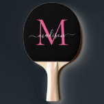 Schwarz Rosa Magenta Monogram Eleganter Skriptname Tischtennis Schläger<br><div class="desc">Modern Black Magenta Hot Pink Monogram Elegante Script Name Ping Pong Paddle Paddel</div>