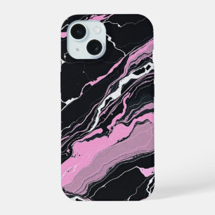 Schwarz-Rosa-Marmor iPhone 15 Hülle