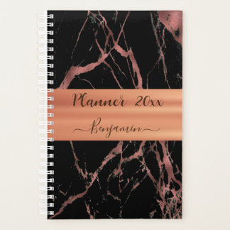 Schwarz-Rosa-Marmor-Rose Gold Planner 2023 2024 Planer