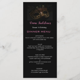 Schwarz/Rosa Minimalistisch Sweet 16 Masquerade Ma Menükarte