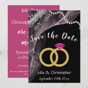 Schwarz & Rosa mit Hochzeitsrennen & Silber Save The Date