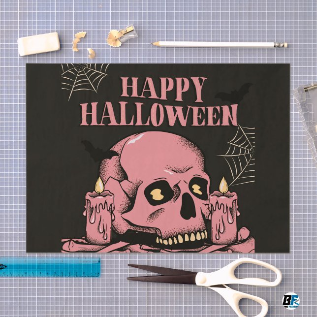Schwarz & Rosa Modernes glückliches Halloween Seidenpapier (#HappyHalloween)