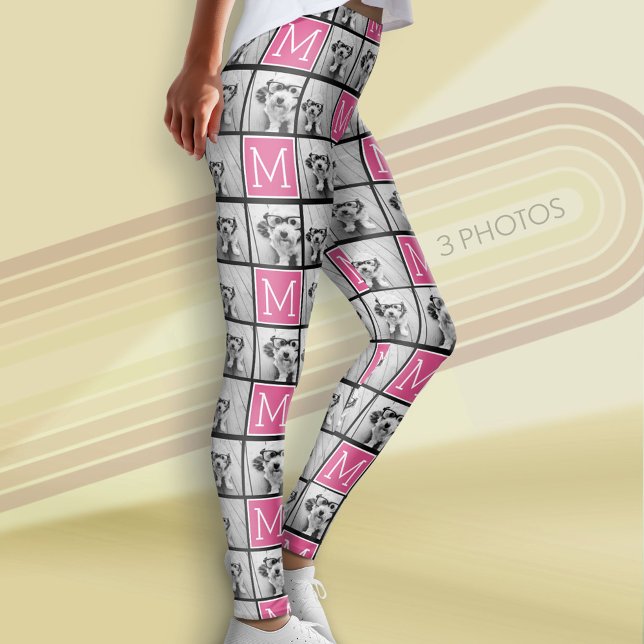Schwarz-Rosa-Monogramm mit benutzerdefinierter 3-F Leggings (Custom Photo Leggings)
