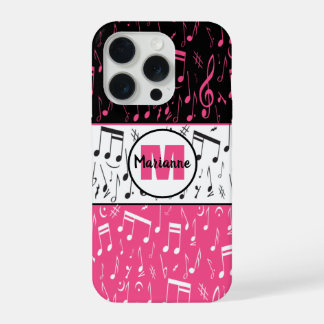 Schwarz-Rosa-Musiknoten iPhone 15 Pro Hülle