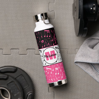 Schwarz-Rosa-Musiknoten Trinkflasche
