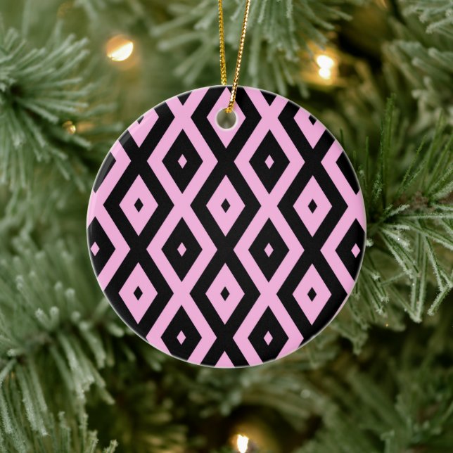 Schwarz-Rosa-Muster Keramik Ornament (Baum)