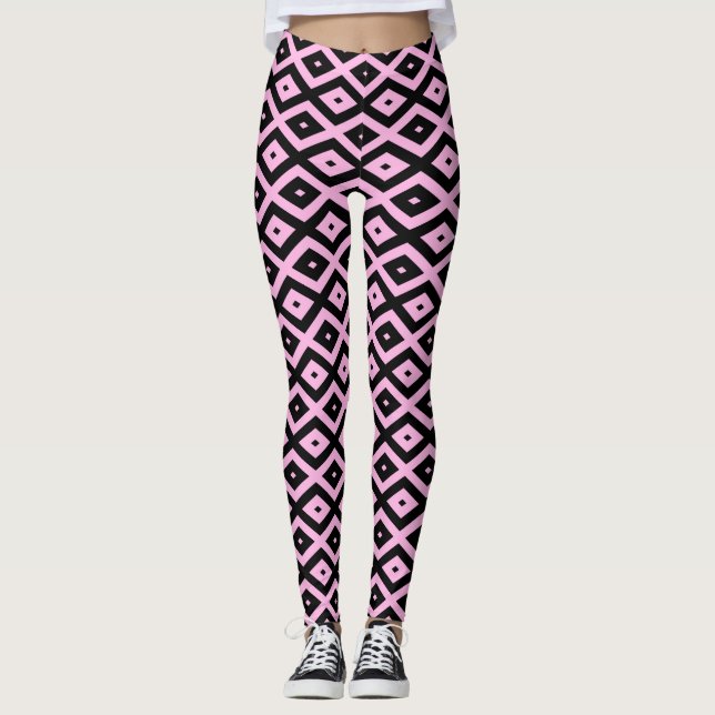 Schwarz-Rosa-Muster Leggings (Vorderseite)