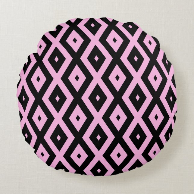 Schwarz-Rosa-Muster Rundes Kissen (Vorderseite)