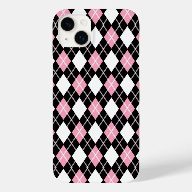Schwarz/Rosa Nahtlose Raute Muster Case-Mate iPhone Hülle (Rückseite)