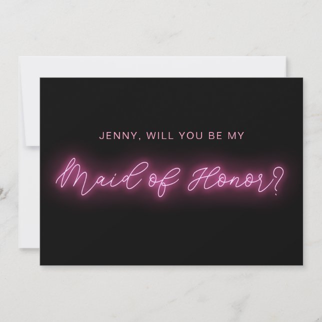 Schwarz/Rosa Neon Glow Light Trauzeugin card Einladung (Vorderseite)