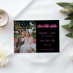 Schwarz-Rosa-Neon-Glühen Save the Date Einladung
