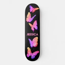 Schwarz-Rosa-Niedliche Butterblütenmonogramm Skateboard