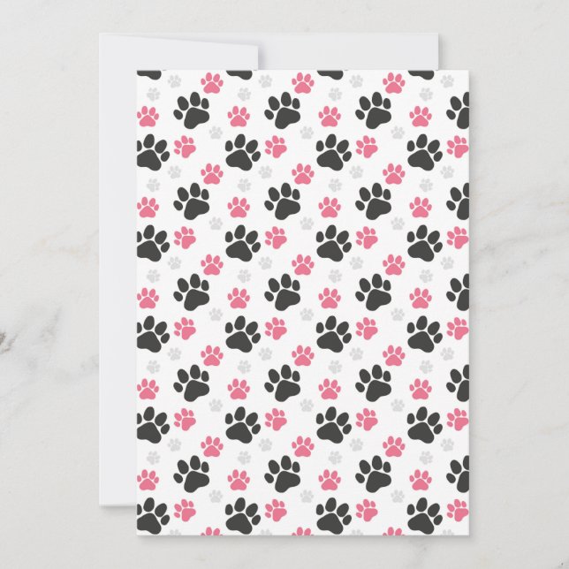 Schwarz-Rosa Paw Print Downer Puppy Lover Pets Einladung (Vorderseite)