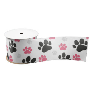 Schwarz-Rosa Paw Print Downer Puppy Lover Pets Satinband