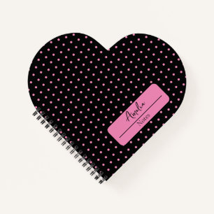 Schwarz-Rosa-Polka-Dosen-Herz Notizbuch