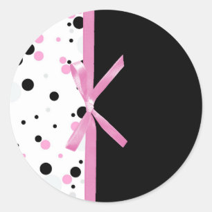 Schwarz-Rosa-Polka-Dot-Design Runder Aufkleber