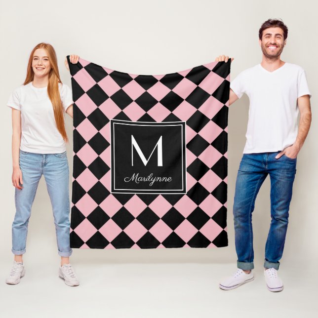 Schwarz/Rosa Prüfing Moderner Monogramm-Name Fleecedecke (Beispiel)