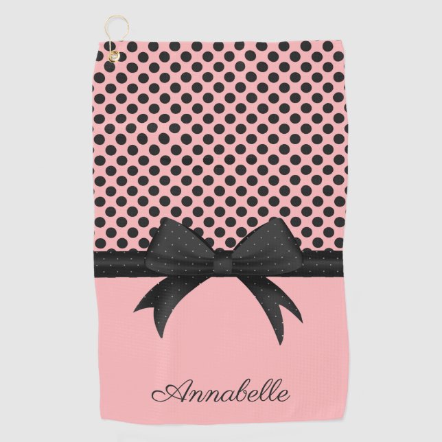 Schwarz-Rosa Punkte und Band Golfhandtuch (Vorderseite)