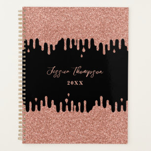 Schwarz-Rosa-Rose-Gold-Glitzer-Tropfen-Planer Planer