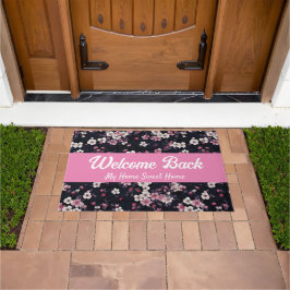 Schwarz-Rosa-Sakura-Blume, Muster-Design, Willkomm Fußmatte
