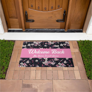 Schwarz-Rosa-Sakura-Blume, Muster-Design, Willkomm Fußmatte