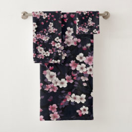Schwarz-Rosa-Sakura-Blume, Musterdesign, Badhandtuch Set